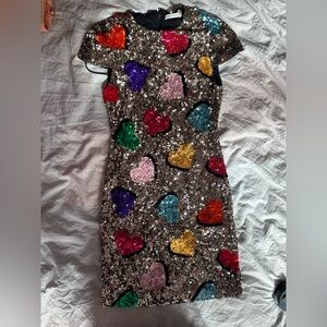 Alice + Olivia Sequin Heart Embellished Stretch Cocktail Dress Hearts Size 4